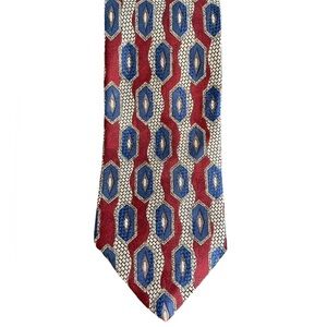 ROBERT Talbott Best of Class Vintage Men’s Silk Tie Burgundy Navy Gold Geometric